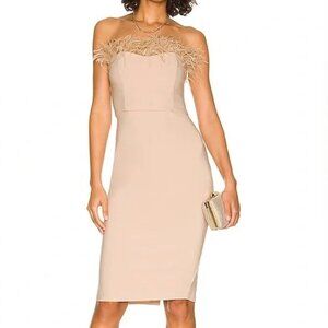 LPA Tan Nude Aurora  Feather Strapless Dress Size Small